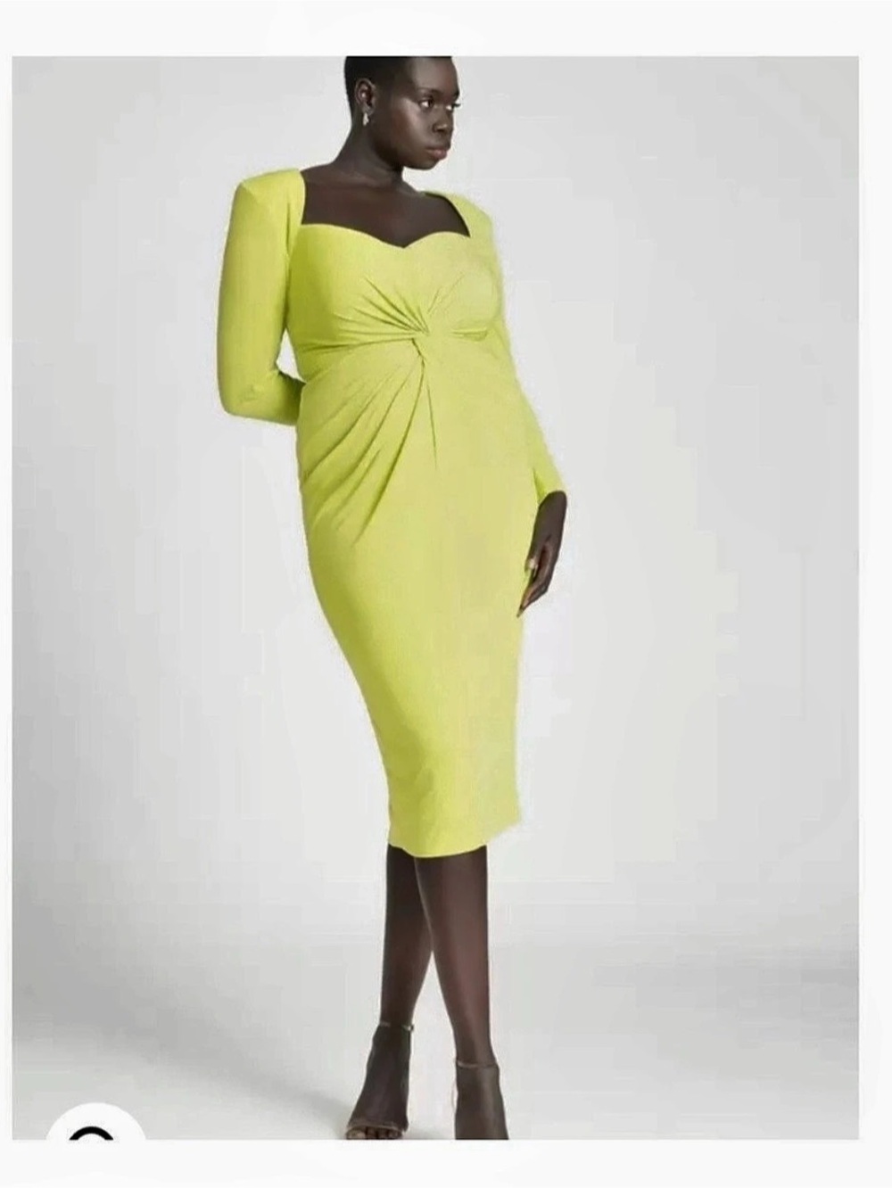 ELOQUII Twist Detail Knit Maxi Dress Ruched Midi Dress in Yellow Size 14 NWT